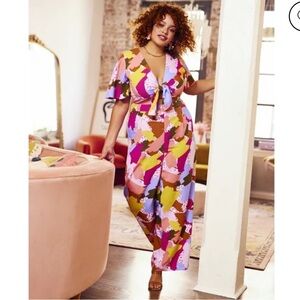 Eloquii Elements Abstract Print Jumpsuit Women's 24 Multicolor NWOT